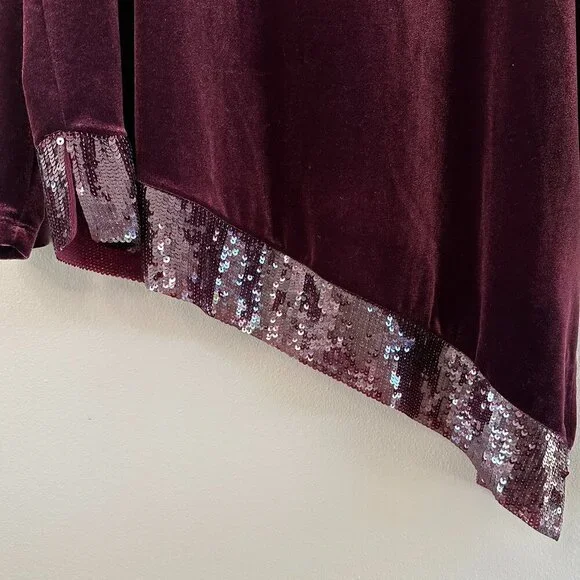 Chico's Travelers Collection Burgundy Velour Velvet Sequin Trim Tunic Top - Picture 9 of 13